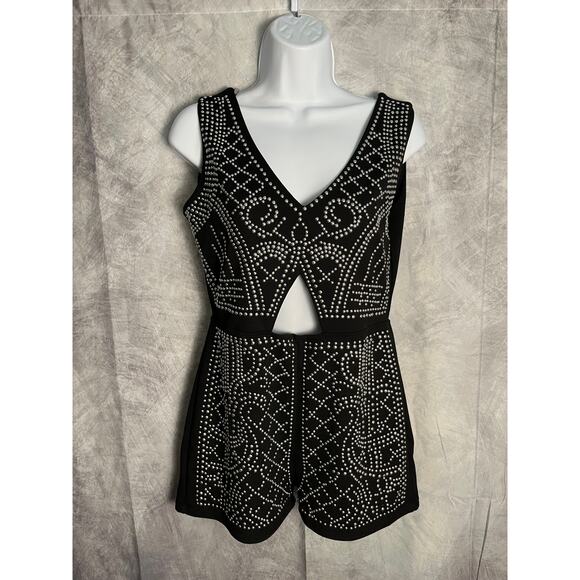 Love Nation Black Silver Studded Romper Women’s Small – Cutout Front, Open Back - Picture 2 of 10